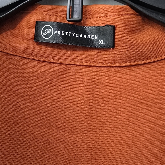 Amazon Orange Buttoned Tie Front Puff Sleeve Dress - Picture 3 of 3